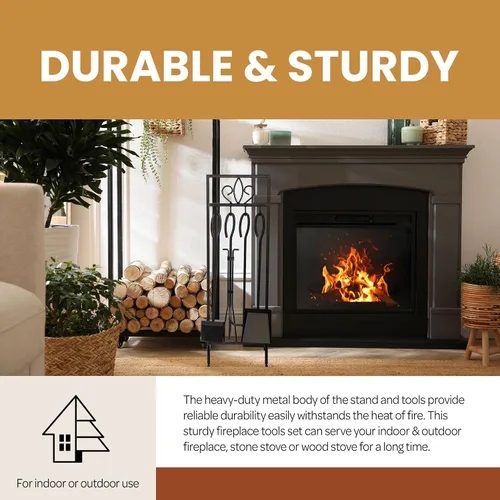 Miniatura 5 de Lavish Home Juego de herramientas para chimenea de 5 piezas para fogatas y estufas de leña, 29.13 pulgadas, color negro