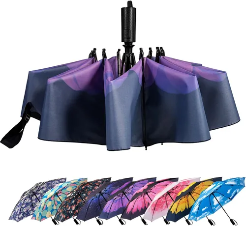 Miniatura 125 de LANBRELLA Paraguas plegable inverso compacto paraguas de viaje a prueba de viento automático