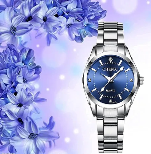 Miniatura 4 de CHENXI Reloj de pulsera de cuarzo para mujer, resistente al agua, de acero inoxidable, Blanco