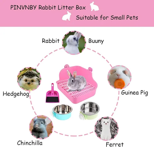 Miniatura 7 de PINVNBY Caja de arena de conejo para jaula de conejo, caja de ropa de cama de esquina para animales pequeños, bandeja colgante para mascotas, jaula