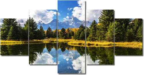 Miniatura 81 de TUMOVO Lienzo decorativo para pared de sala de estar, 5 paneles de naturaleza, Alaska, Estados Unidos, autopista alrededor de montañas, paisaje