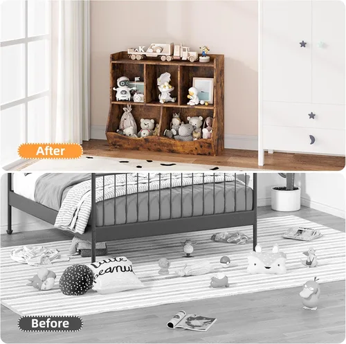 Miniatura 6 de IDEALHOUSE Estantería y estantería para niños, estante de almacenamiento de juguetes, estante múltiple con armario organizador de cubos para niños