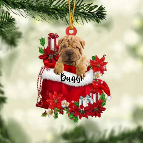 Miniatura 103 de Perro Akita Inu personalizado en bolsa de regalo, adorno de Navidad, nombre personalizado, regalo para amantes de los perros, familia, Navidad