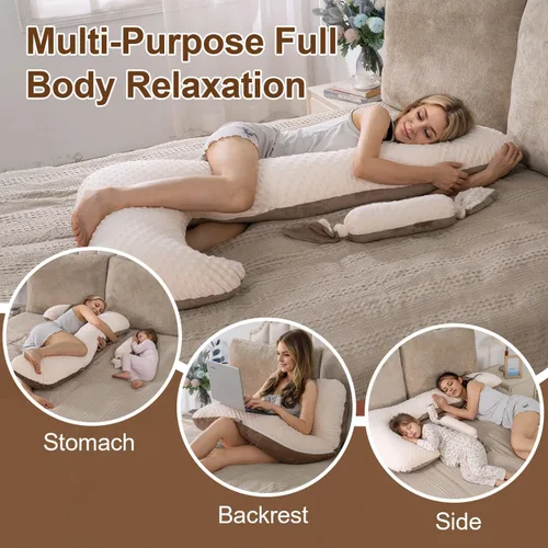 Miniatura 2 de AngQi L-Shaped Pregnancy Pillow for Adults, Dual-Sided Velvet with Mini Kids Throw Pillow Set, Full Body Support for Side Sleepers, 55 Inch