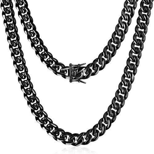 Gargantillabrazalete con cadena de eslabones cubanos pesados para hombre, de acero inoxidable grueso chapado en oro de 14 quilates, disponible en