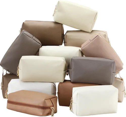 Miniatura 10 de Kigeli 15 piezas de bolsas de maquillaje estéticas, bolsas de cosméticos de cuero PU impermeables, bolsas de aseo lisas, bolsas de maquillaje a