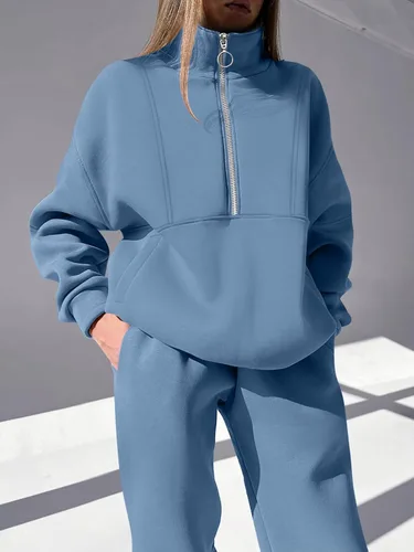 Miniatura 5 de ANRABESS Conjunto de 2 piezas para mujer, sudadera de gran tamaño con media cremallera a juego, pantalón de pierna ancha, conjunto de ropa