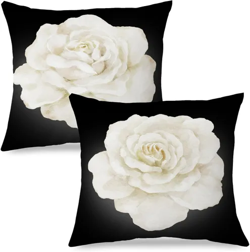 JINYO Elegant Bloom - Juego de 2 fundas de almohada decorativas de 18 x 18 pulgadas, diseño floral oscuro, diseño botánico para abuela, casa de