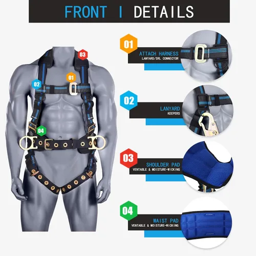 Miniatura 3 de Kit de protección contra caídas, arnés de techo de cuerpo completo de 5 puntos con almohadilla de cintura de soporte, hombro ventilado y acolchado