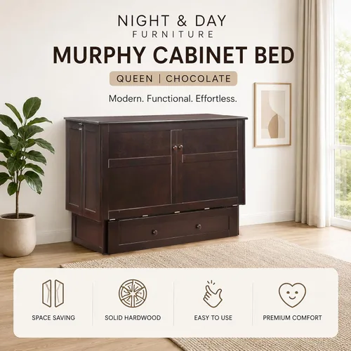 Miniatura 3 de Night & Day Furniture MUR-CLV-QEN-CH y MND-GMF-TRI-QEN MUR-CLV CH y MND-GMF-TRI-QEN - Cama Murphy con colchón, tamaño Queen, color chocolate