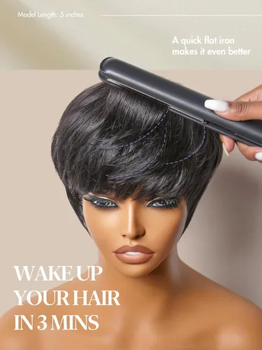 Miniatura 7 de Luvme Hair Ultra Confortable, de Colocación Rápida y Fácil, Corte Pixie Corto con Flequillo de 12.7 cm, con Tapa de Algodón Amistosa con la Piel