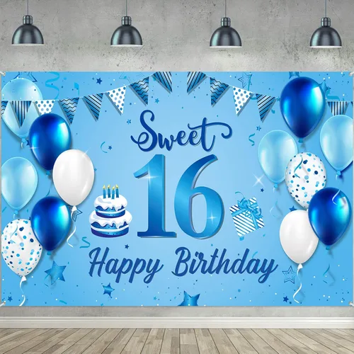 Miniatura 8 de Cartel de fondo de feliz primer cumpleaños azul para recién nacidos, fondo de fotografía para primer cumpleaños, suministros de decoración de fiesta