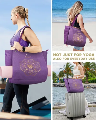 Miniatura 8 de Gonex Bolsa para Esterilla de Yoga, Bolsa de Gimnasio Tipo Tote con Múltiples Bolsillos para Mujeres y Hombres, Portaesterillas de Yoga de Lona