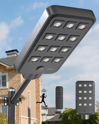 Ofuray Of-12600W - Farolas solares para exteriores – 15 W superbrillantes 120 LED, se ilumina 2,800 pies cuadrados con sensor de movimiento,
