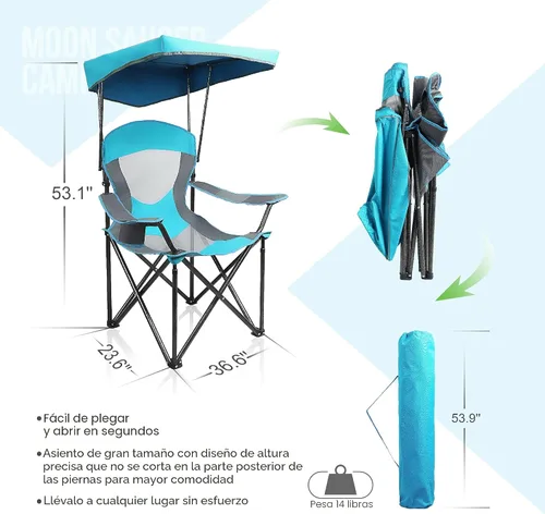 Miniatura 3 de ALPHA CAMP Silla de Salón con Toldo de Servicio Pesado Sombrilla Silla de Viaje para Senderismo con Portavasos Azul Esmalte
