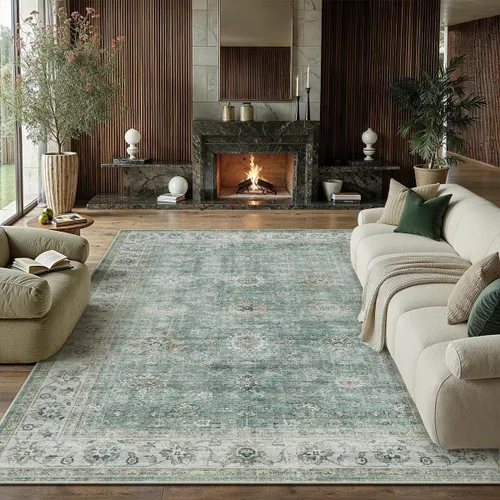 Miniatura 15 de Alfombra de área marrón lavable de 2 x 3 pies, alfombra vintage para entrada y cocina, antideslizante, suave, de pelo bajo desgastado, alfombra