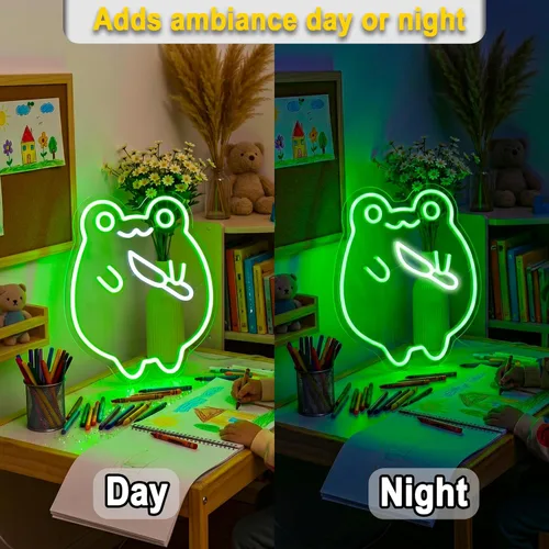 Miniatura 4 de Letrero de neón con diseño de rana de HSJNJKFU para decoración de pared, luz LED de animales verdes para bares, cervezas, tiendas, restaurantes