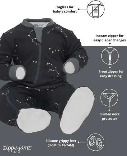 Miniatura 8 de ZippyJamz - Pijama orgánica para bebé con pies y cremallera para cambiar pañales fácil y rápido