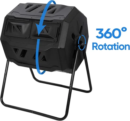Miniatura 4 de Contenedor de compostaje para exteriores de 43 galones, vaso de compostaje de doble cámara con 2 puertas corredizas, contenedores de compostaje