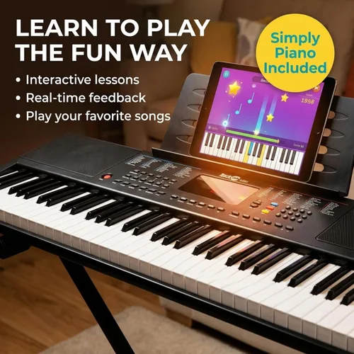 Miniatura 3 de RockJam - Teclado compacto de 61 teclas con soporte para partituras, fuente de alimentación, calcomanías para notas de piano y lecciones de Simply