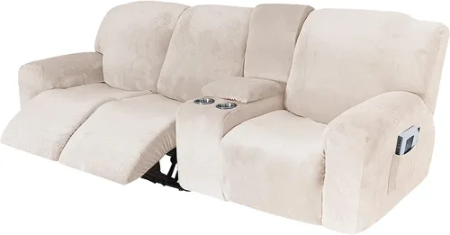 Miniatura 36 de Aedlcal Fundas para sofá reclinable, 10 piezas, fundas de sofá reclinable de felpa de terciopelo con consola central, con bolsillo lateral