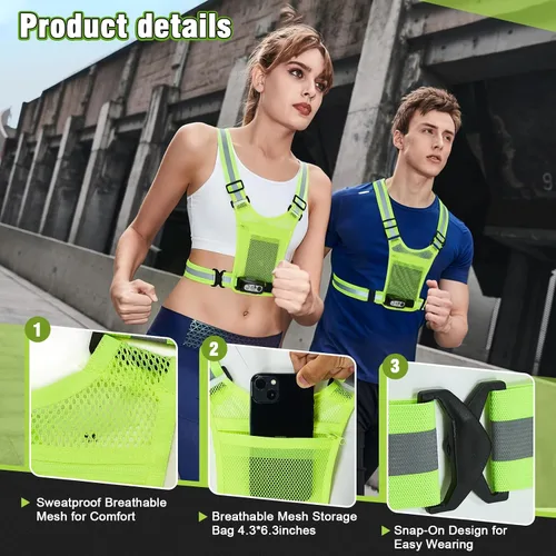 Miniatura 3 de Luces de correr para corredores, chaleco reflectante con sensor de movimiento de 3 modos, luces con inclinación ajustable de 45°, chaleco
