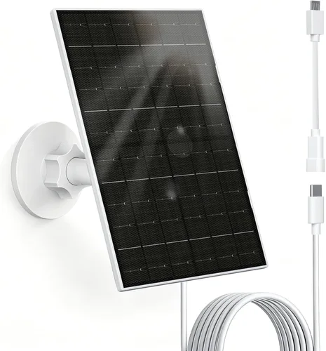 Zivif Panel solar de 7 W para cámaras de seguridad, cargador solar USB C de 5 V y micro USB, fuente de alimentación impermeable IP66 para