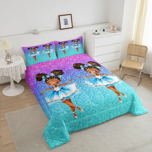 Miniatura 122 de Erosebridal Juego de ropa de cama de princesa de ballet, tamaño Queen, juego de edredón de 3 piezas para niñas bailarinas de ballet, lindo juego