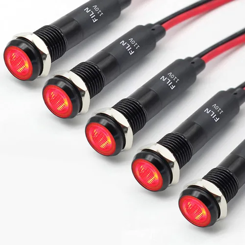 5 piezas 8 mm (5/16'') luz indicadora LED Luz indicadora 110V 120V lámpara piloto de metal Aluminio negro anodizado impermeable ip67 Luz de señal