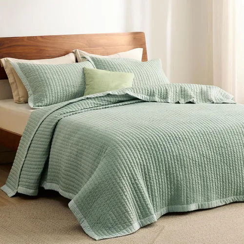 Miniatura 22 de Bedsure Colchas para niños tamaño individual – Juego de ropa de cama individual, edredón de edredón ligero a rayas neutrales, juego de 2 piezas