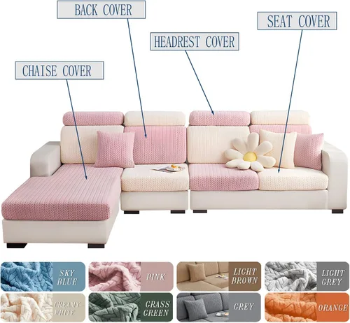 Miniatura 6 de Fundas elásticas para sofá modular en forma de L, con textura de oreja de trigo, fundas para sofá reclinable, protector de muebles antideslizante