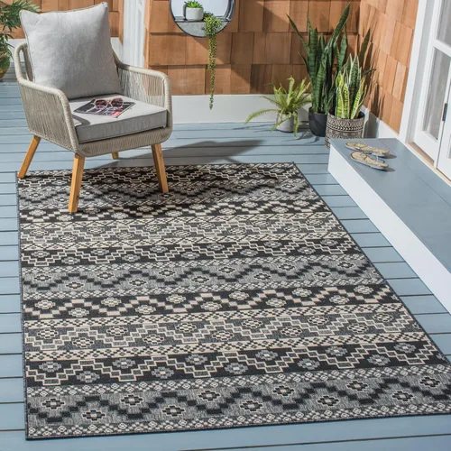 Miniatura 22 de SAFAVIEH Alfombra lavable para exteriores, colección Veranda – Alfombra de pasillo de 2.3 x 6 pies, color azul y crema, no desprende pelusa y fácil