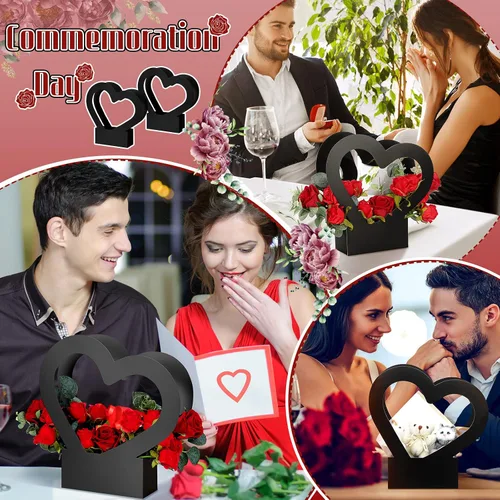 Miniatura 6 de Sinmoe 12 cajas de flores en forma de corazón de graduación para ramos de flores, bolsa de regalo de flores, bolsas de regalo vacías de boda