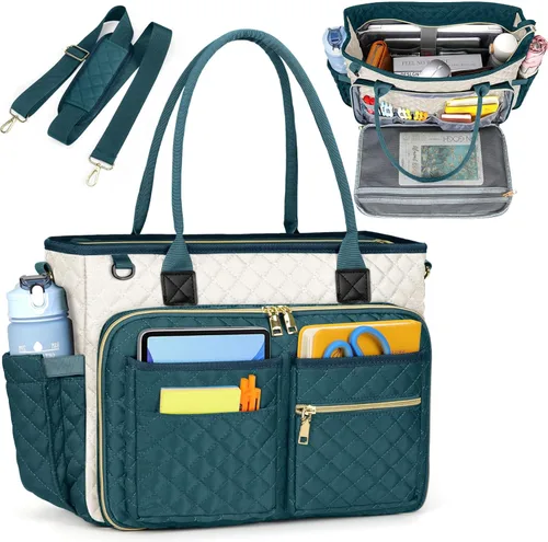 Miniatura 10 de RAINSMORE Bolsa de mano para profesores, bolsa de computadora portátil de 15.6 pulgadas para mujer, bolsas de trabajo, bolsa de enfermera, bolsa