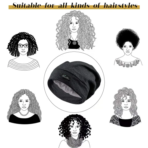 Miniatura 4 de Gorro de dormir para mujer, de bambú suave, con forro de satén grande, para proteger el cabello, color arco iris viento