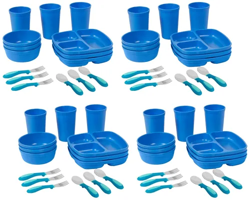 ECR4Kids My First Meal Pal Combo Set, Vajilla Infantil, Azul, 15 Piezas (Paquete de 4)