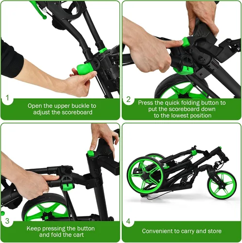 Miniatura 5 de GYMAX Carrito de golf plegable con rueda delantera giratoria, carrito de golf ajustable de 3 ruedas, carrito de golf compacto fácil de plegar