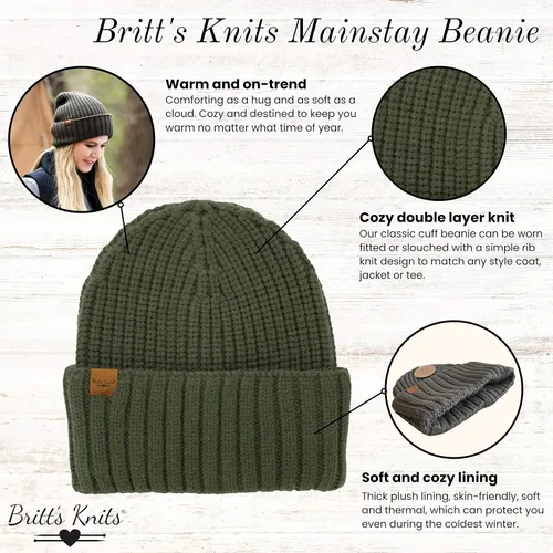 Miniatura 2 de Britt's Knits Gorro de punto para mujer Mainstay para clima frío, doble capa, estilo clásico, con puños, talla única