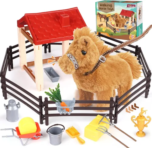 Toylink Caballo de peluche para niños, juguete electrónico interactivo de peluche con hacer sonido/caminar/mover la cola, regalos de cumpleaños,