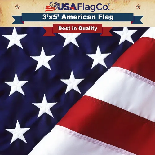 Banderas americanas para exteriores 3x5 - Bandera estadounidense de USA Flag Co. fabricada en Estados Unidos: estrellas bordadas y rayas cosidas