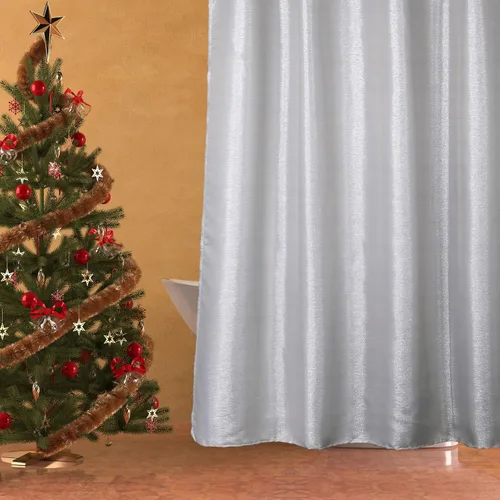 Miniatura 7 de Cortina de ducha brillante gris plateado: juego de cortinas de tela metálica gris claro moderno y elegante para decoración de baño festiva