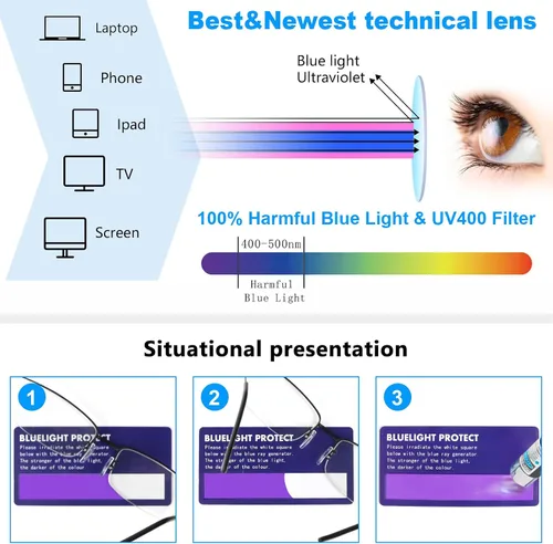Miniatura 5 de DXYXYO Paquete de 2 lentes de lectura de metal con bloqueo de luz azul, para hombres y mujeres, ultra ligeros, medio marco