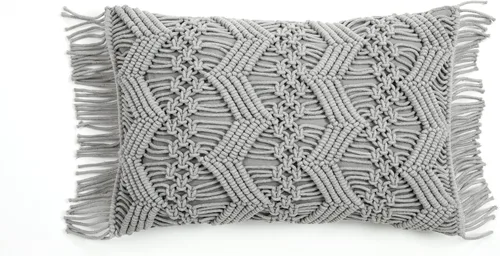 Lush Decor Studio Chevron Macramé - Funda de almohada decorativa de 13 pulgadas de ancho x 20 pulgadas de largo, color gris, funda de almohada