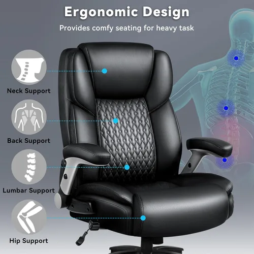 Miniatura 4 de Silla de oficina grande y alta, 600 libras, silla de oficina resistente para personas pesadas, silla de cuero de oficina ejecutiva con reposabrazos