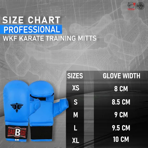 Miniatura 4 de Guantes profesionales de entrenamiento de karate WKF Guantes de karate con cierre elástico para el pulgar/gancho y bucle Tamaño premium