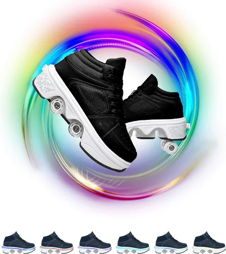 Miniatura 29 de Zapatos de patinaje convertibles para hombres y mujeres, zapatos de paseo automáticos para niños y adultos, patines con doble fila de ruedas, ruedas