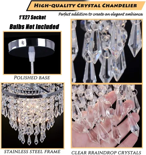 Miniatura 5 de Lámpara de techo de cristal de 3 niveles con colgante de cristal, decoración para pasillo, comedor, sala de estar, dormitorio, casquillo E26, cromado