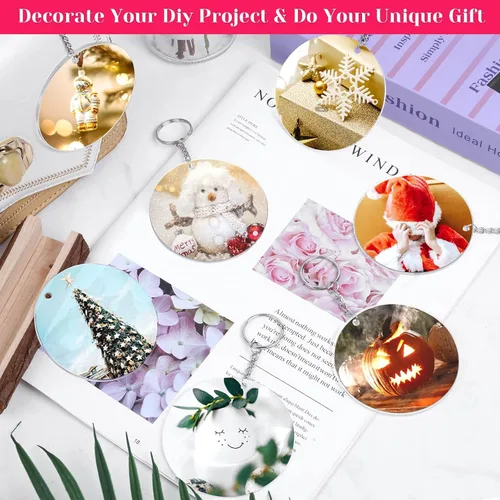 Miniatura 9 de Cludoo Adornos acrílicos transparentes de 3 pulgadas para manualidades, 30 piezas de adornos de acrílico redondo transparente en blanco con agujero