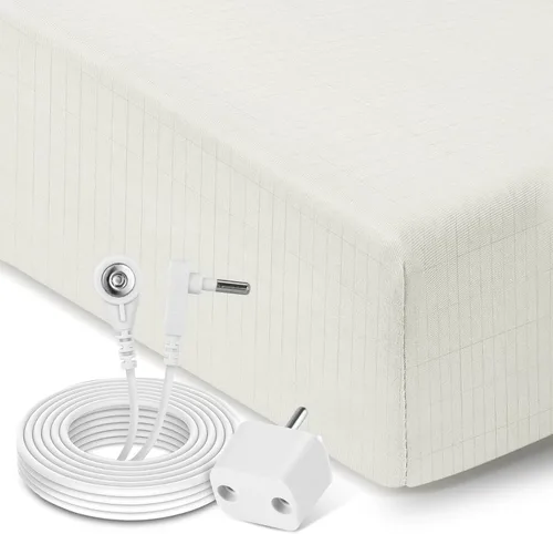 Miniatura 10 de Newise Grounding Sheets, 10% fibra de plata pura y 90% algodón orgánico, sábana bajera conductora para un mejor sueño, tamaño Queen de 60 x 80 x 15