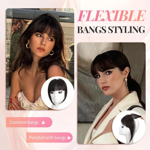 Miniatura 4 de Flequillo con clip, 100% cabello humano real, 3 clips de seguridad, flequillo francés, flequillo falso natural y sin costuras para mujer, rubio